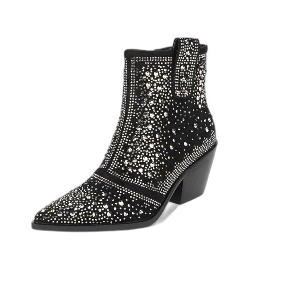 Black Rhinestone Ankle Boots - Size 9.5
